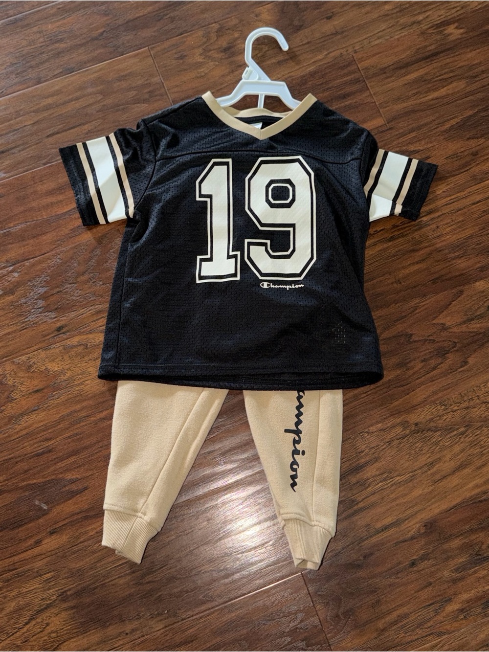 Champion Black & Tan Kids Jersey Set with Number 19